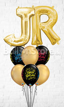 Any Two Letter Birthday! Blast Wrap Gold Balloon Bouquet