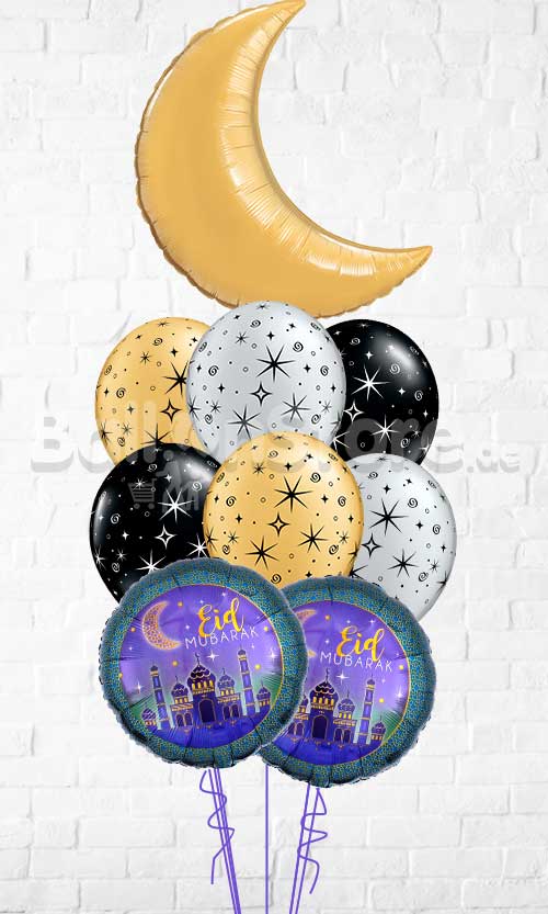 Ramadan Kareem Eid Wishes Sparkle Star Crescent Balloon Bouquet