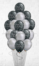 Elegant Black Sparkle Chrome Silver Birthday Balloon Bouquet - 15count