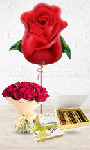 24 Red Roses Hand Tied Rose Bud Choco Combo - 3 in 1