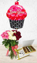 Love You Balloon Tri-color Roses Organic Choco Combo - 3 in 1
