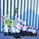 Sweets & Roses on a Acrylic Tray Flower Arrangement