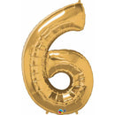Number Six Metallic Gold Helium Filled