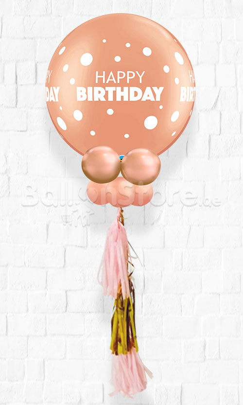 BIG RoseGold Birthday Big & Little Polka Balloon Inflated with Helium & RoseGold with Tassel