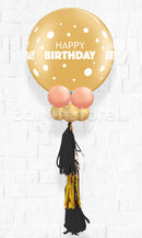 BIG Gold Birthday Big & Little Polka Balloon Inflated with Helium & RoseGold / Gold with Tassel