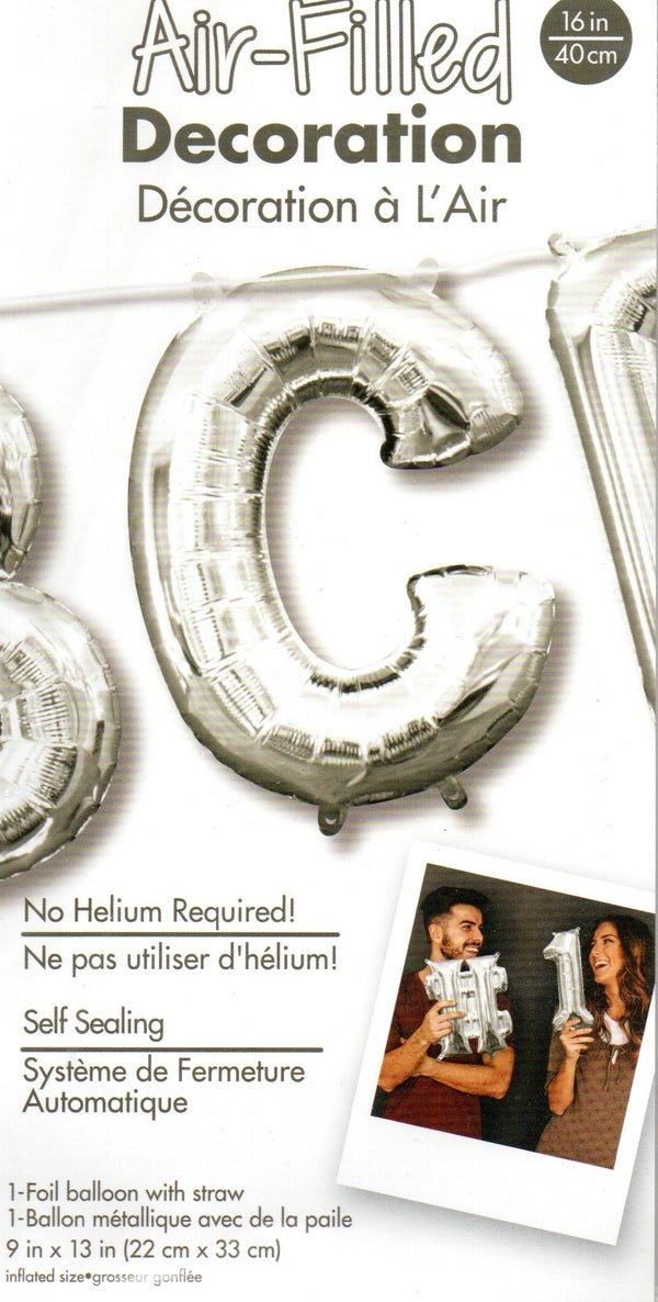 16inch Letter C Silver - NON FLYING  Air-Filled Only