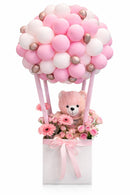 Baby Girl Balloon Box Arrangement With Teddy