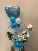 Baby Boy Flowers, Balloon and Teddy