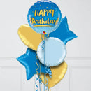 Round Birthday Gold & Blue Foil Balloon Bouquet