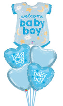 Baby Boy Onesie,  Blue Herat all foil Balloon Bouquet with weight