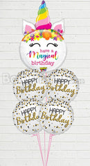Magical Birthday Black Silver Gold Foil Balloon  Bouquet