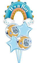 Boho Blue Rainbow Its A Boy Balloon Bouquet with weight