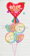 Love You Ruffle Collar Heart With happy Birthday Balloon Bouquet