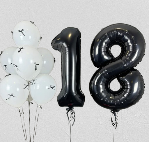 Any Age  Black Number & White latex Balloon with Bow