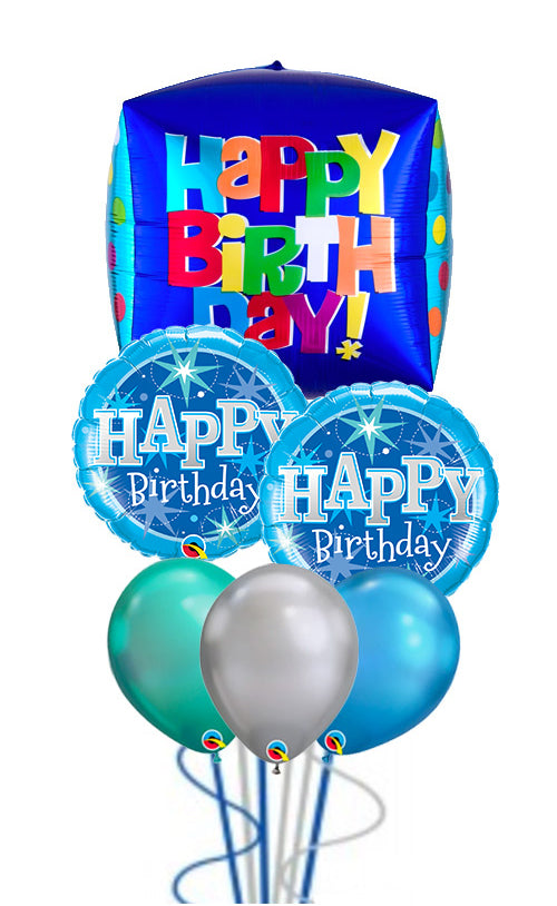 Bright Happy Birthday Cube Chrome Bouquet