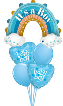 Boho Blue Rainbow, Baby Boy Balloon Bouquet Inflated With weight
