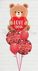 Love You Teddy Bear Super Shape  with red satin Balloon Bouquet