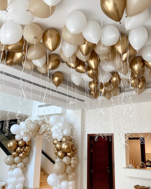 Cream  Chrome Organic balloon arch & Ceiling balloon