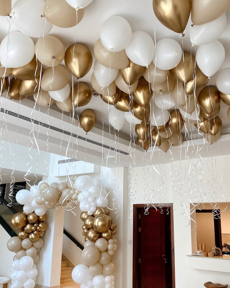Cream  Chrome Organic balloon arch & Ceiling balloon