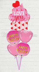 Love You Cupcake  With pink birthday  Balloon Bouquet With Weight