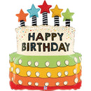 Candles Stars B Day Cake  Foil Balloon helium & weight