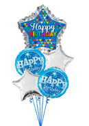 Birthday Primary Sketchy  Helium Inflated All Foil Balloon Bouquet With Weight
