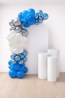 Sky Blue &Chrome Balloon garland, backdrop & Cake Stand