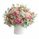 Pink Garden Elegance Luxury Flower Arrangement – Premium Roses & Eucalyptus Hat Box