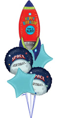 Happy Astronaut & Dimensionals Blasting Birthday Rocket All Foil Bouquet