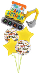 Construction Excavator Birthday balloon all foil bouquet with weight