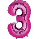 Number Three Dark  PINK Helium Filled