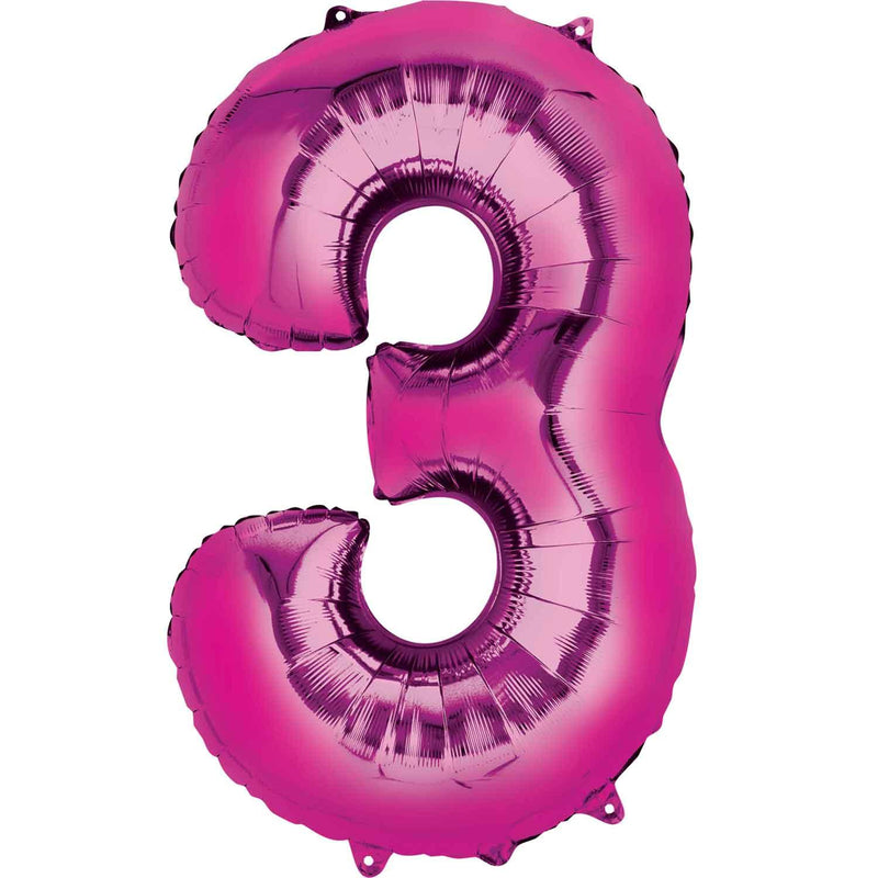 Number Three Dark  PINK Helium Filled