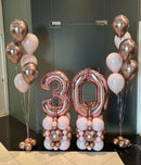 Two Number Chrome rose gold & pastel pink arrangement