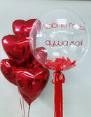 Custom Text  with red Feather and Red  Heart Balloon Bouquet - PRE 0RDER 1day