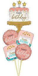 Birthday Cake Confetti Rose Gold All Foil Balloon Bouquet with weight