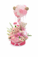 Twins Baby Girl Flower & Balloon Arrangement With Teddy