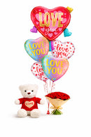 Heart & Kisses HVD 24 Red Roses White Teddy Combo - 3 in 1