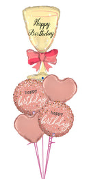 HB Glass W Ribbon Rose Gold Foil Balloon Bouquet With Weight