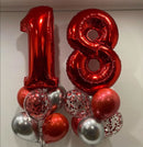 Red number with confetti balloon