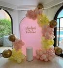 Chrome & Cream Pink Balloon Garland With Backdrop & Cake Stand
