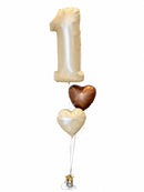 1st Birthday Number& cream, Brown heart Balloon with Weight