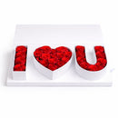 I Love You Rose Box – Red Roses in White Heart & Letter Design