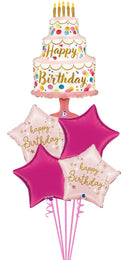 Satin Birthday Pink Cake Balloon Bouquet With weight