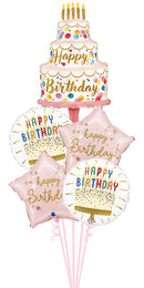 Satin Birthday Pink Cake  Happy Birthday Balloon Bouquet