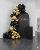 Black &  Chrome Gold Birthday  Balloon  Garland With Backdrop
