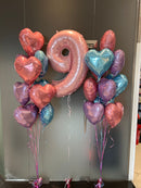 Any Number Purple Pink Blue Heart Foil Classic Balloon Bouquet