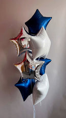 Star, Blue, white & silver helium balloon with weight