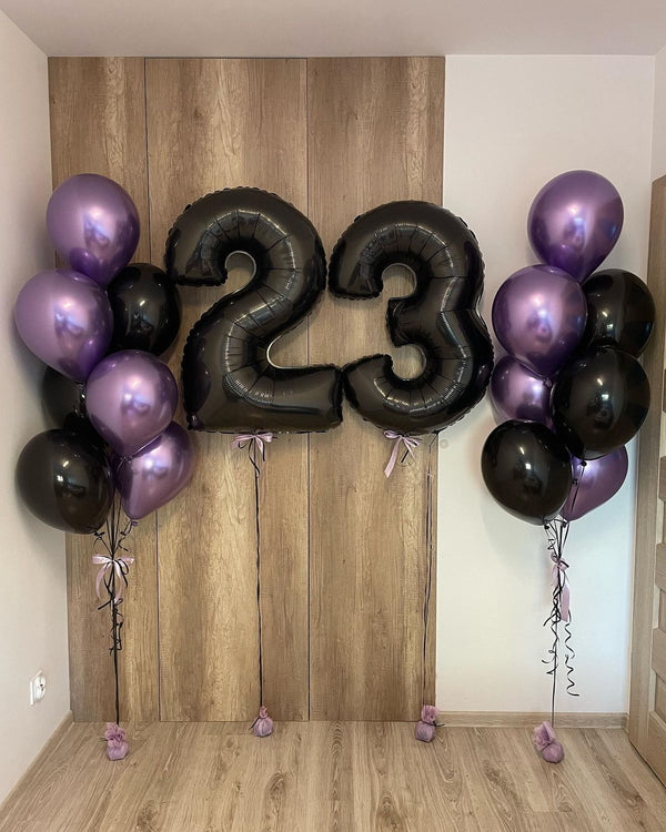 Any Two Number Classic Chrome Purple & Black Balloon Bouquet Set