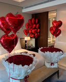 Love With 300 Red Roses & Red Heart balloon For Valentine