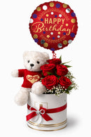 Birthday Balloons, flowers & teddy